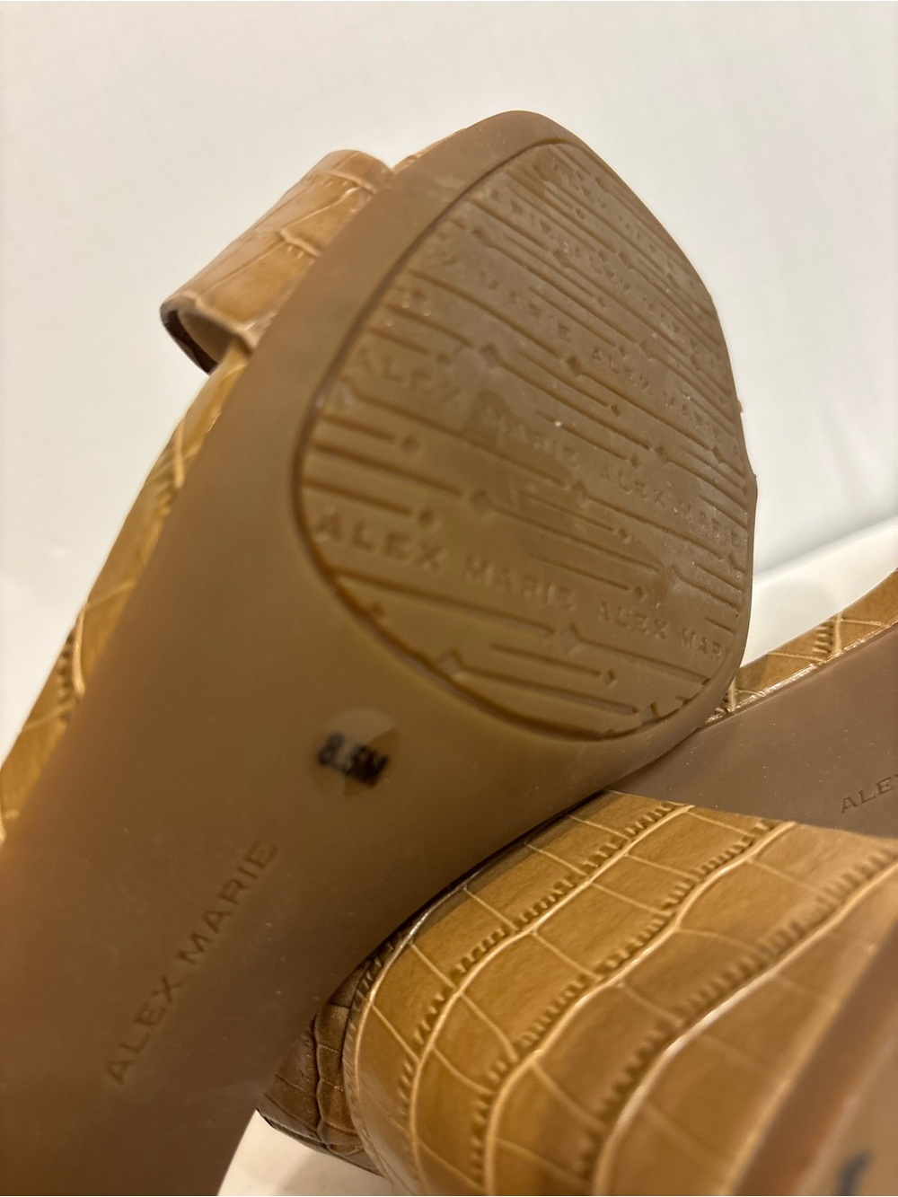 Alex Marie Tan Croc-Embossed Block Heel Sandals - Picture 7 of 7